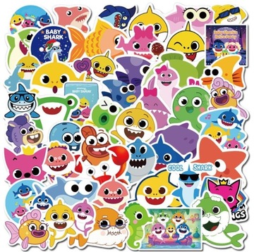 NAKLEJKI BABY SHARK Rekiny ryby wodoodporne 50 szt