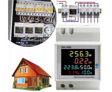 CYFROWY MIERNIK ENERGII ELEKTRYCZNEJ 6 W 1 LCD NA SZYNĘ DIN, D52-2066, 100A