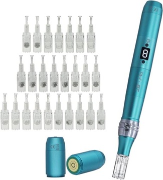 Dermapen z LCD Mezoterapia, 8 Poziomów Regulacji Prędkości + Wkłady 25szt.