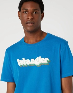 Wrangler GRAPHIC TEE Deep Water NIEBIESKA KOSZULKA T-SHIRT LOGO RETRO M