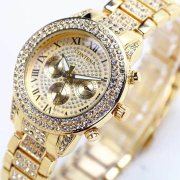 Relogio Feminino New Geneva Classic Luxury Ladies Rhinestone Watch Gold Wom