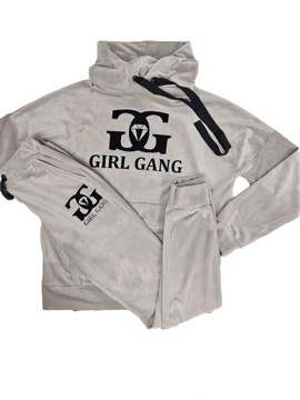 my Vogue Komplet dresowy welurowy Girl Gang biżuteryjne logo cyrkonie S/M