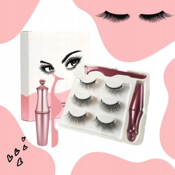 RZĘSY MAGNETYCZNE 3X DŁUGIE PĘSETA EYELINER
