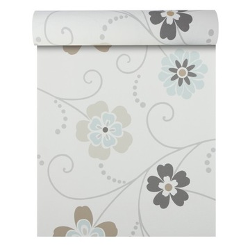 TAPETA ŚCIENNA KREMOWA ECRU KWIATY DECOR 10M ROLKA
