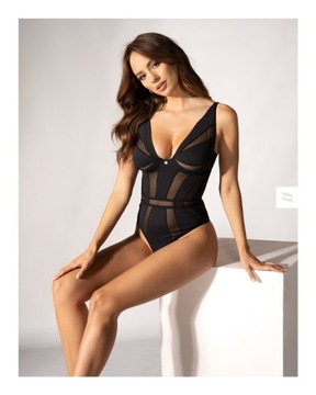 Eleganckie Body z Siateczką na Fiszbinach Chic Amoria Teddy M/L Czarne