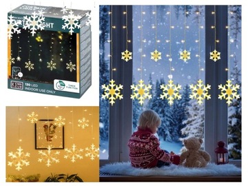 LAMPKI GWIAZDY WISZĄCE GWIAZDKI KURTYNA ŚWIETLNA 130 LED BIAŁY CIEPŁY 2m