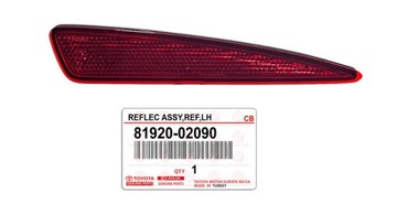 TOYOTA AURIS II E18 2012-2015 ODBLASK ZDERZAK TYŁ LEWY 8192002090 ORYGINAŁ