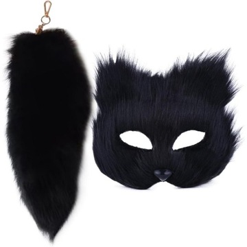 Cat Mask and Therian Tail Set Furry Fox Mask 16'' Long Fox Tail Keychain