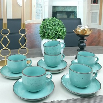 BOGUCICE RUSTIC GREEN SERWIS ZESTAW KAWOWY 24 EL na 12 osób ZIELONY