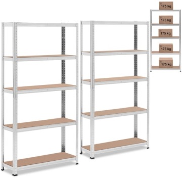 Kovový skladový regál 5 polic 875 kg 90 x 30 x 180 cm šedý 2 ks