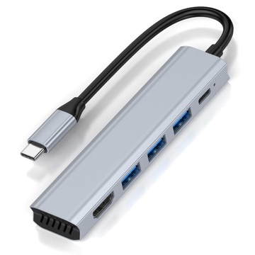 HUB ADAPTER 5w1 USB-C HDMI 4K 3x USB 3.0 PRZEJŚCIÓWKA DO MACBOOK M1 PRO AIR