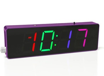 Mega zegar LED RGB Cyfry 3,5cm obudowa Fioletowa diody multikolor