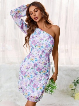 SHEIN KOLOROWA KWIATOWA SUKIENKA NA JEDNO RAMIĘ S 36880