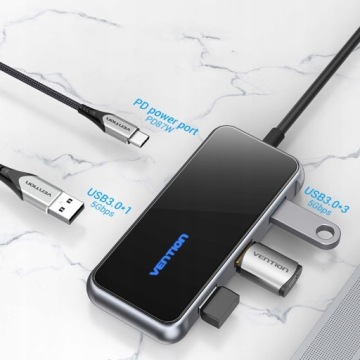 VENTION HUB USB — Type-C 5 в 1 — PD 87 Вт — 4x USB3.0