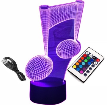 LAMPKA 3D LED Nuta Muzyczna 16 kolorów RGB