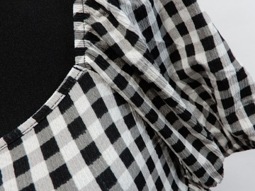 Bluzka krótki rękaw hiszpanka kratka czarna biała New Look 34 XS