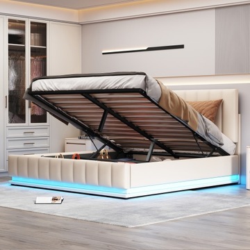 Łóżko tapicerowane 160x200 cm z oświetleniem LED , metalowa rama z listew