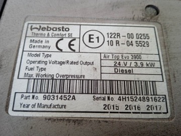 WEBASTO AIR TOP EVO 3900 RENAULT RANGE T