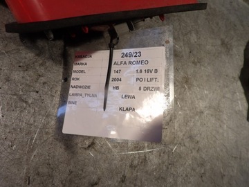 ALFA ROMEO 147 FACELIFT SVĚTLO ZADNÍ LEVÝ VÍKO KUFRU HB 5D