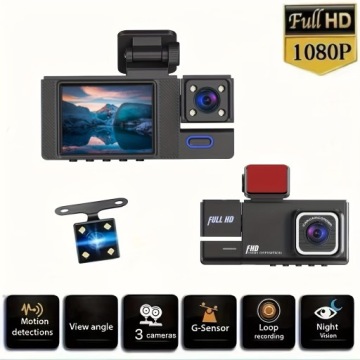 3-канальная передняя и задняя внутренняя автомобильная камера, автомобильная камера 1080P с ИК и ночным видением,