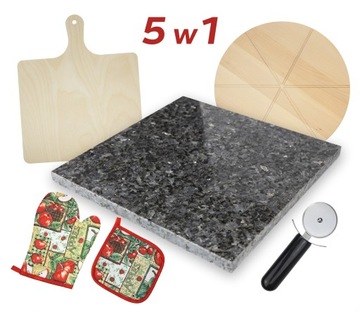 KAMIEŃ do PIZZY Granitowy 35x35cm zestaw 5w1
