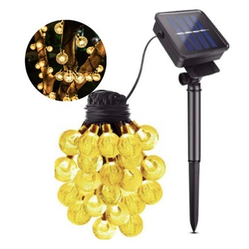 GIRLANDA ŁAŃCUCH ŚWIETLNY LAMPKI SOLARNE OGRODOWE 50 LED 7M CIEPŁE ŚWIATŁO