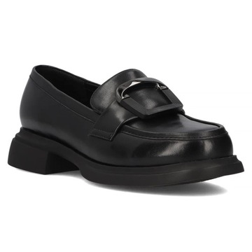 Skórzane półbuty Czarne wsuwane Mokasyny lordsy loafersy Filippo DP6175/24