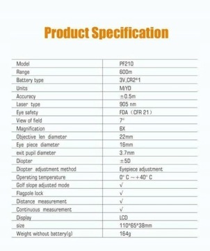 Лазерный дальномер Mileseey Golf 650 Yard 6X600M