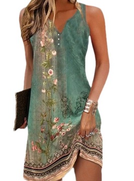 SUKIENKA ELEGANCKA LETNIA DAMSKA PLAŻOWA BOHO MINI W KWIATY KOLORY