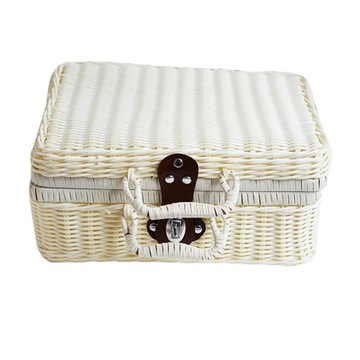 ch-Woven Wicker Suitcase Portable White 26x16x10cm