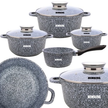 KOMPLET GARNKÓW MARMURKOWYCH RONDEL GARNKI CERAMICZNE ZESTAW INDUKCJA / GAZ