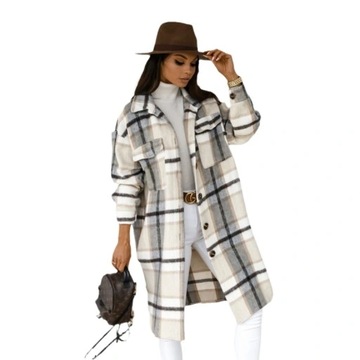 Ciepła Moda oversize damski plaszcz dlugi w kratę