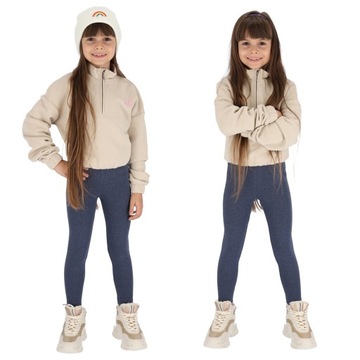 OCIEPLANE LEGGINSY DZIEWCZĘCE BAWEŁNA JEANS 128