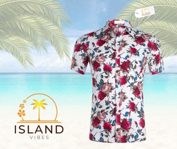 Koszula Hawajska Męska Na Lato Wakacje Przewiewna Bawełna Island Vibes