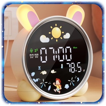 ZEGAR BUDZIK KRÓLIK DLA DZIECI LAMPKA NOCNA LED TIMER BIAŁY SZUM Na Lato