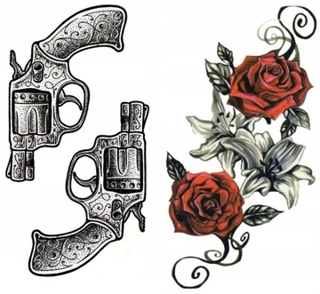 Zestaw 2x Tatuaż zmywalny guns and roses colt róża