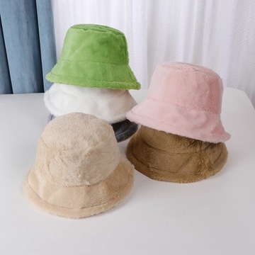 Kolory kapelusz typu Bucket ze sztucznego futra królika zagęścić