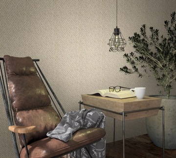 BEŻOWA TAPETA WZÓR PLECIONA JODEŁKA WINYLOWA BOHO