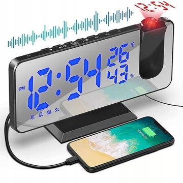 ZEGAR TERMOMETR LUSTRO Z PROJEKTOREM ALARM RADIO