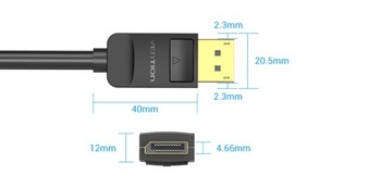 VENTION DisplayPort DP 1.2 4K, 60 Гц, 21,6 Гбит/с, 1 м