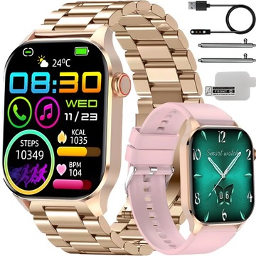 SMARTWATCH Damski Zegarek z Pomiarem Glukozy Ciśnieniomierz Rozmowy AMOLED