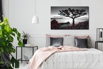Obraz DRZEWO 52 - 120x70c liście klorowe szary