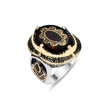 925K Turkish Handmade Silver Men's Ring Onyx Stone Embellishment