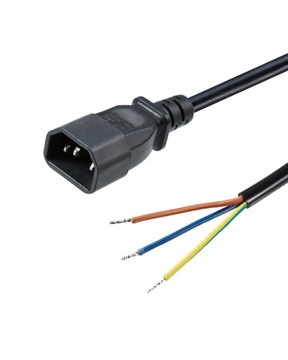 Przewód zasilający IEC C14 męski 3x0.75mm2 czarny 2m VDE
