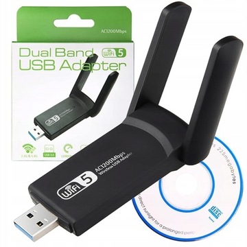 ZEWNĘTRZNA Karta Sieciowa WI-FI Adapter USB 3.0 1300Mbps DUAL 2 Anteny 5GHz