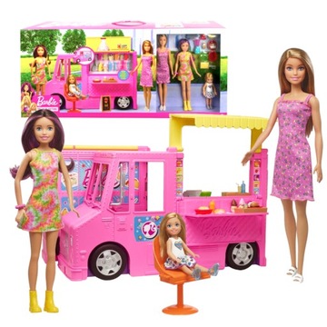 BARBIE ZESTAW FOODTRUCK + RODZINA LALEK AKCESORIA