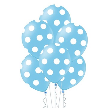 Balony NIEBIESKIE W BIAŁE KROPKI groszki x5 DUŻE