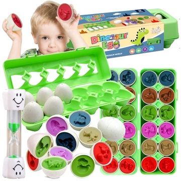 UKŁADANKA JAJKA Montessori sorter dopasuj kształt 24 el. dinozaury +GRATIS