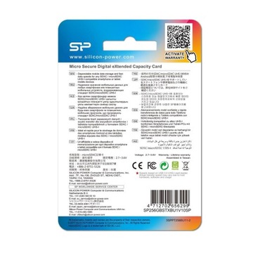 Карта памяти Silicon Power Elite 256 ГБ microSDXC класса 10, UHS-I, U1