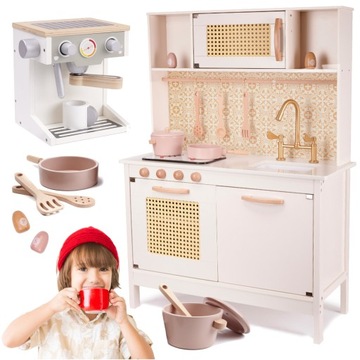 KUCHNIA DLA DZIECI DREWNIANA MDF RETRO BOHO + AKCESORIA + EKSPRES ZESTAW
